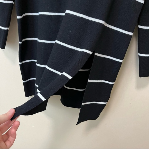 Cable & Gage Tunic Length Mock Neck Sweater - Black and White Stripe - Picture 3 of 12